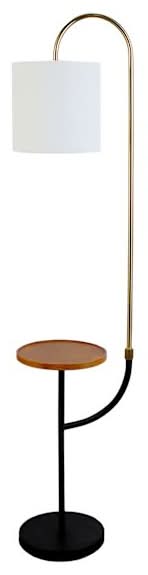 Gold Metal Wooden Shelf Floor Lamp with Shade, 59"