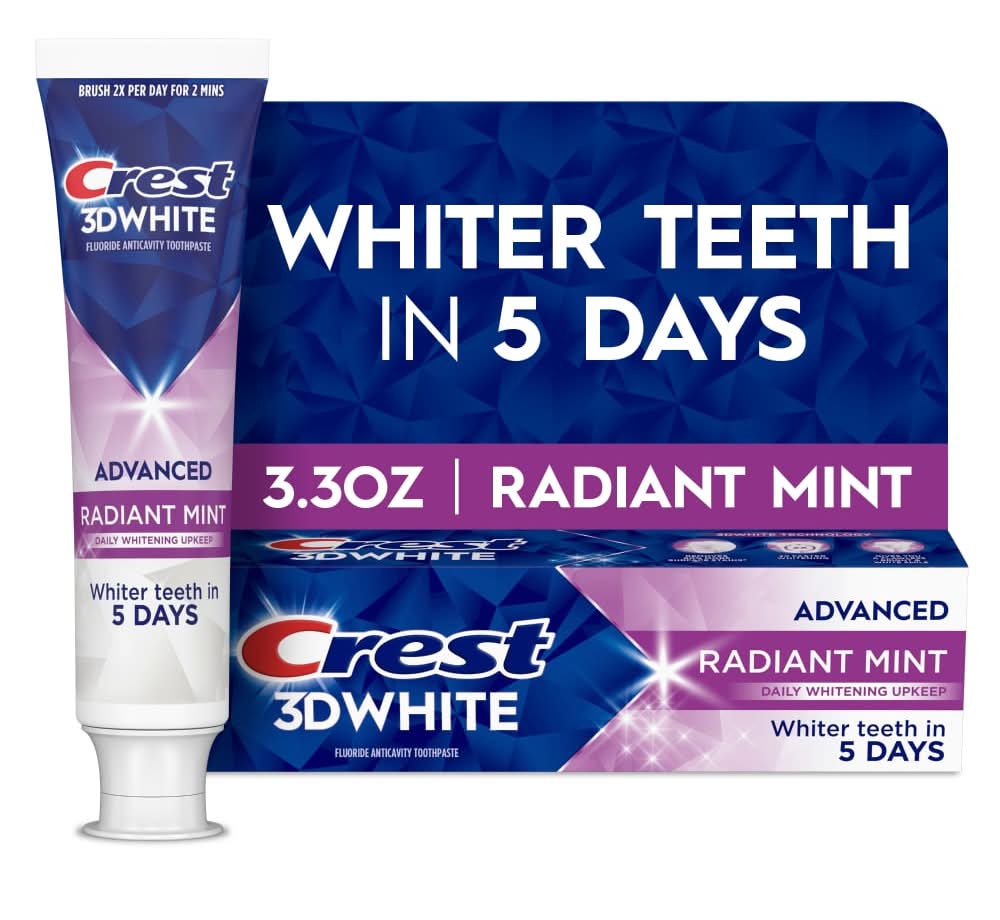 Crest 3D White Advanced Fluoride Anticavity Toothpaste, Radiant Mint (3.3 oz)
