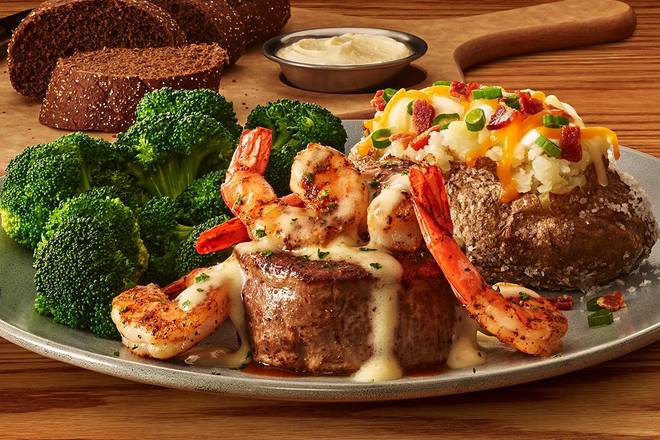 NEW! Filet topped with Roasted Garlic Shrimp