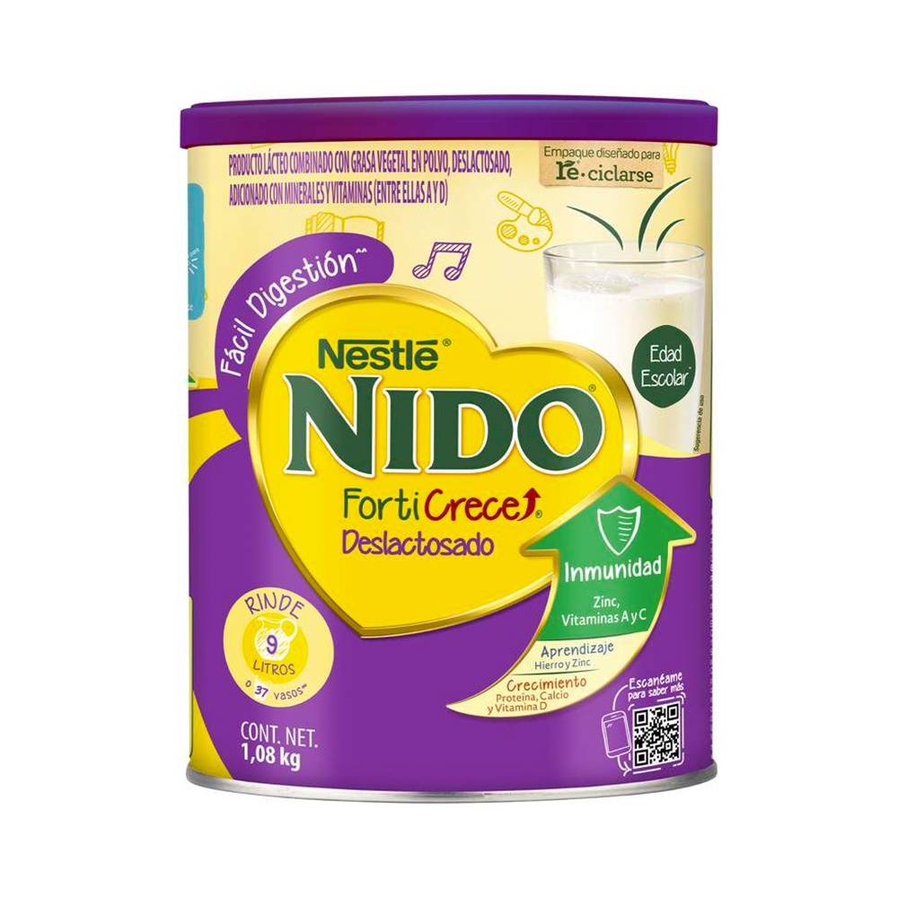 Nestlé leche en polvo nido forti deslactosada (lata 1.08 kg)