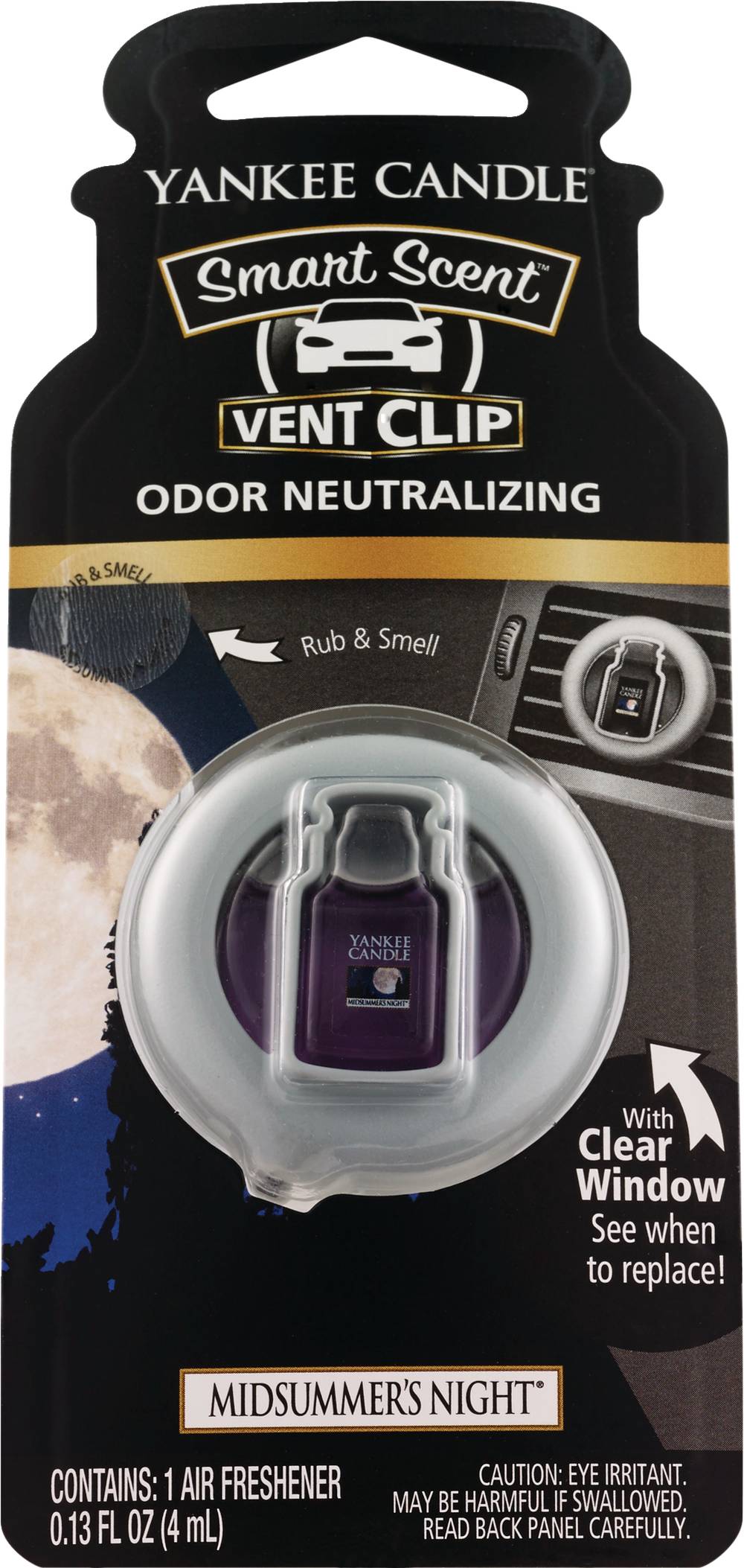 Yankee Candle Smart Scent Odor Neutralizing Car Vent Clip Air Freshener, Midsummer's Night