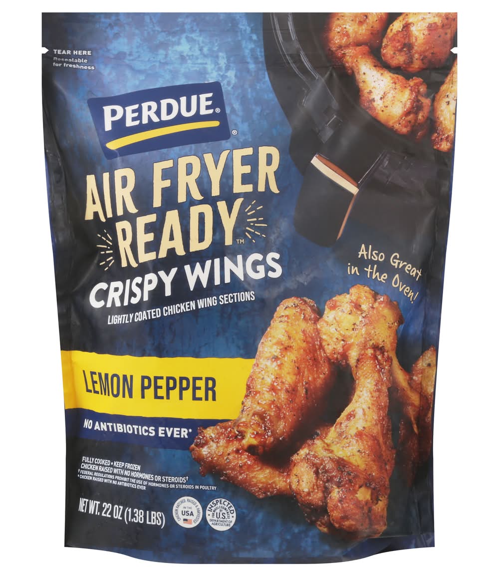 Perdue Gluten Free Air Fryer Ready Crispy Chicken Wings, Lemon Pepper (22 oz)