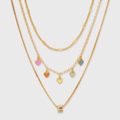 Girls' E Initial with Multi Hearts Necklace Set - art class™: Kids Jewelry, Iron & Acrylic, 16" Length