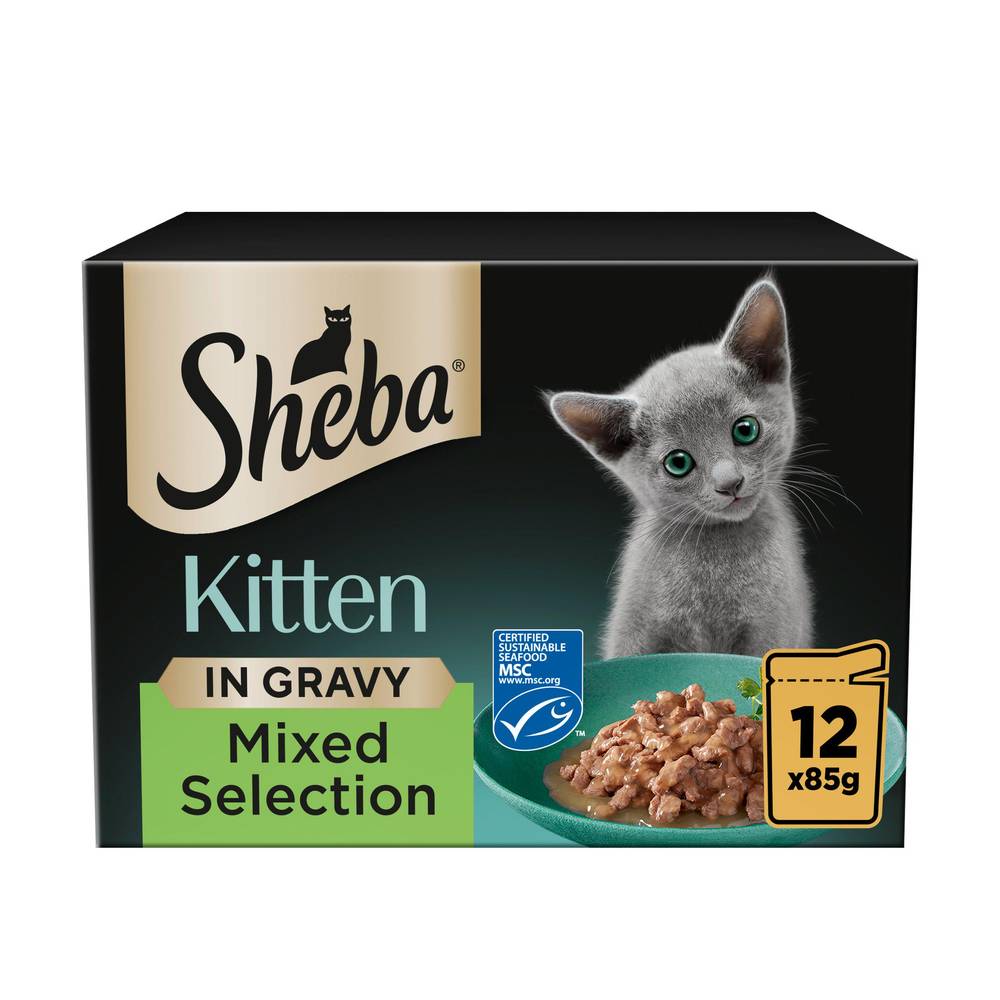 Sheba Mixed Selection Kitten Wet Cat Food Pouch In Gravy 12x85g