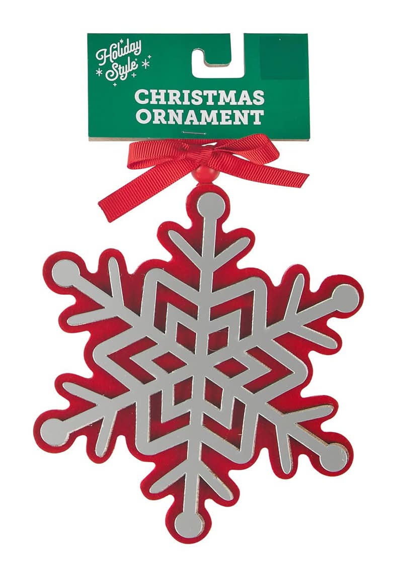Holiday Style Christmas Mirror Snowflake Ornament, Vibrant Red