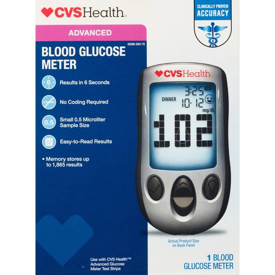 CVS Health Advanced Glucose Meter, Includes Lancing Device, 10 Lancets, Carrying Case, 2 Batteries