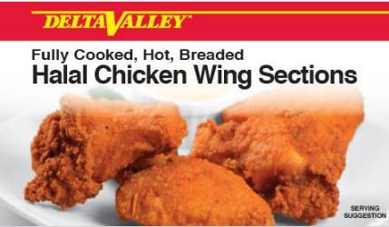 Frozen Delta Valley - Fully Cooked Hot Breaded Halal Chicken Wings 1st & 2nd Joints - 10 lbs, 60-100 ct (1 Unit per Case)