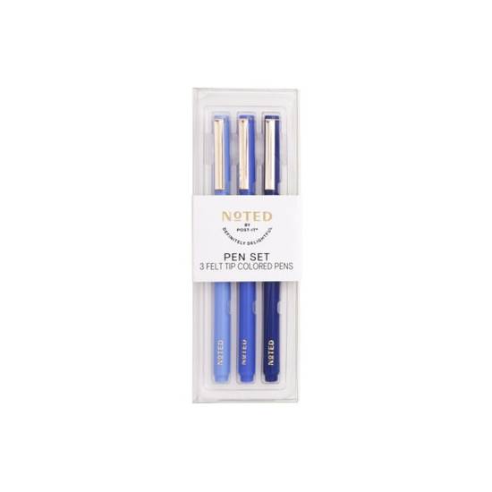 Noted by Post-it® Felt Tip Pens, Fine Point, 0.5 mm, Blue Ink, Blue Barrels, Pack Of 3 Pens