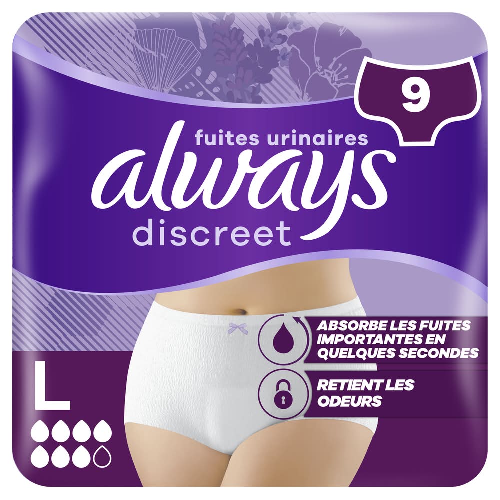 Culottes pour Fuites Urinaires Taille L 44-54 Discreet ALWAYS - le sachet de 9