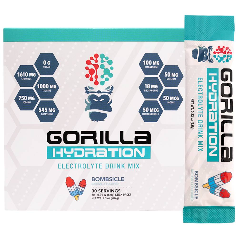 Gorilla Mind Hydration Electrolyte Drink Mix (30 ct, 7.3 oz) (bombsicle)