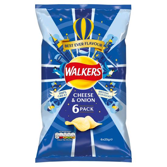 Walkers Crisps Cheese and Onion (6x25g packs)