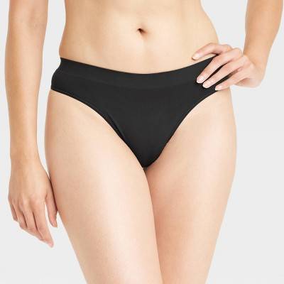 Women's Seamless Thong Underwear - Auden™ Black L: Lightweight Nylon-Spandex, Mid Rise, Pull-On, Machine Washable, Opaque