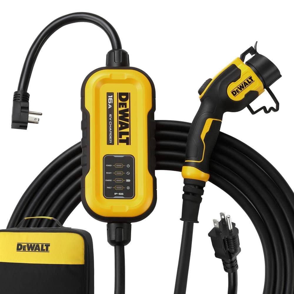 Dewalt Level-2 Portable Electric Vehicle Ev Charger Up To 16 Amps, 120-240-Volt Ac 3.8 Kw, 25 Ft. Cable, Weatherproof