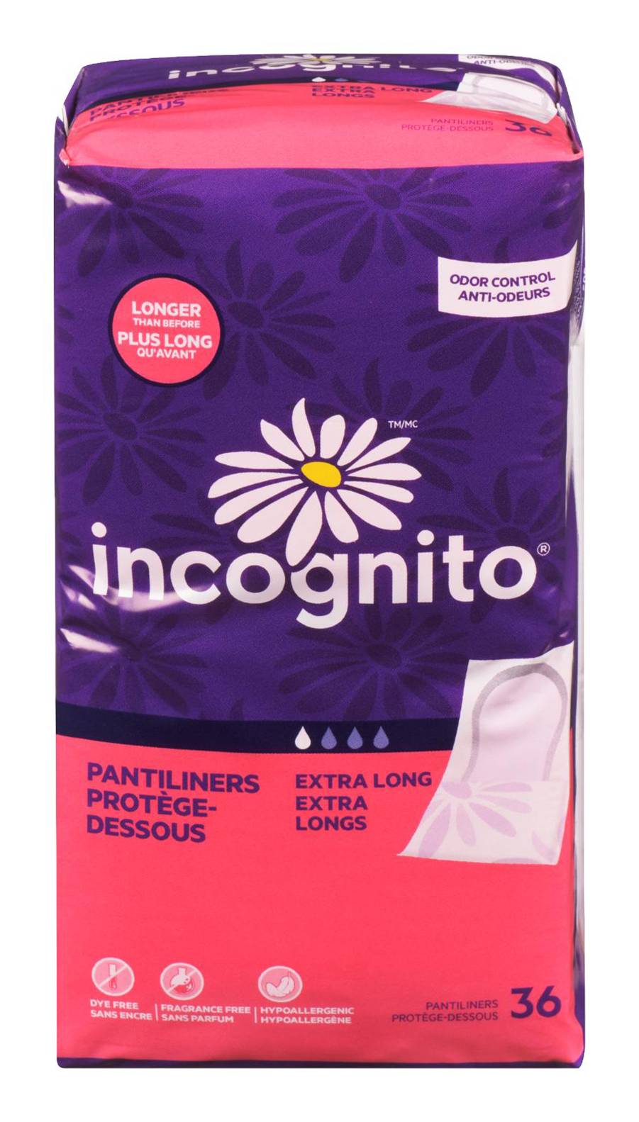 Incognito Protège-dessous extra long (36 un) - Extra Long Pantiliner (36 un)