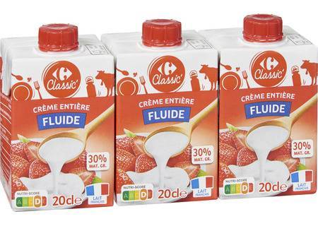Carrefour Classic' - Crème entière fluide (3 pièces, 200 ml)