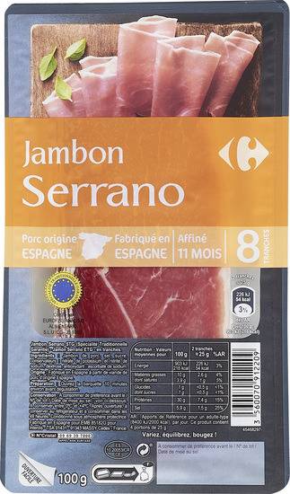 Jambon Serrano Carrefour Extra - le paquet de 8 tranches - 100g