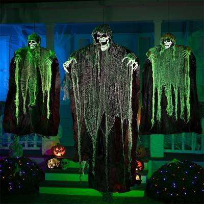 SYNCFUN 3 Pack Halloween Decoration Hanging Grim Reapers, Halloween Skeleton Flying Ghost for Haunted House Prop Décor, Halloween Outdoor Indoor Decor