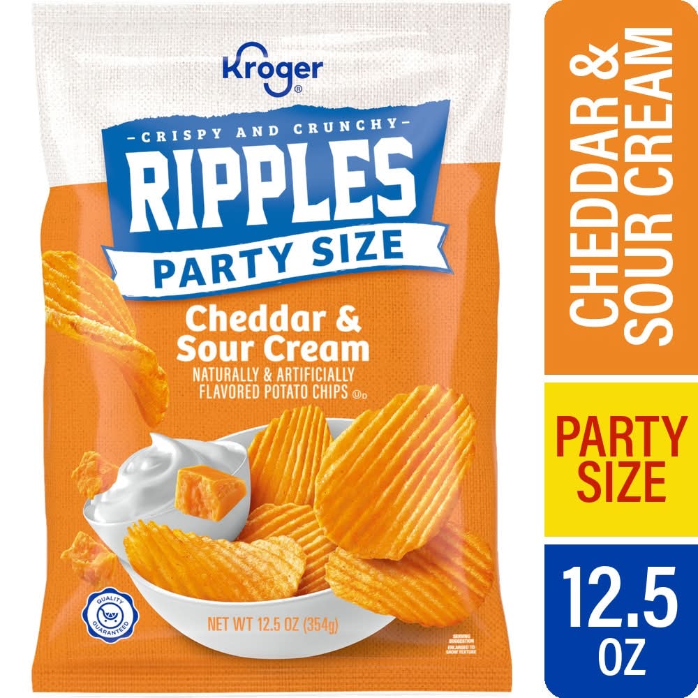 Kroger Crispy & Crunchy Ripples Potato Chips Party Size, Cheddar & Sour Cream (12.5 oz)