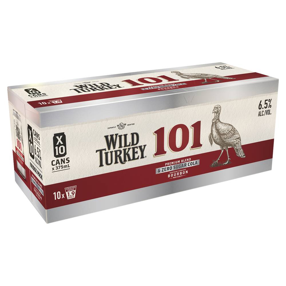 Wild Turkey & Cola 101 Zero Sugar Cans 375mL (10pack) X 10 Pack