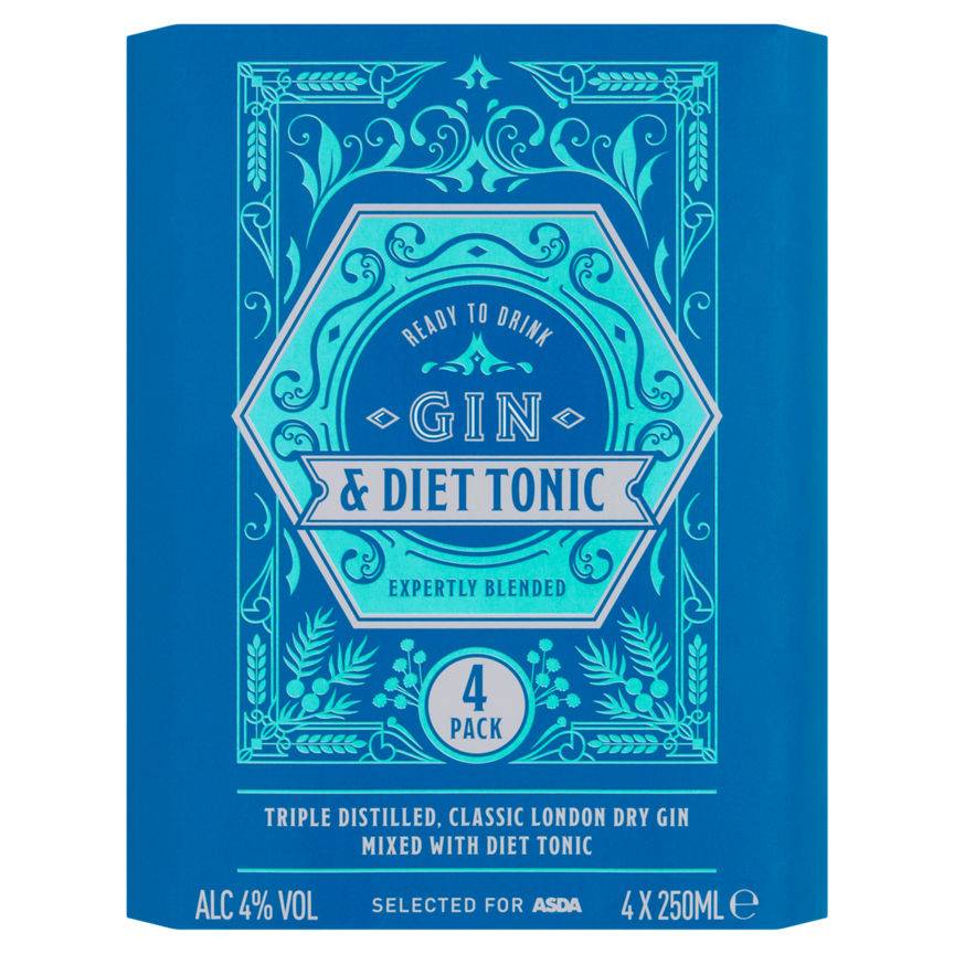 ASDA Gin & Diet Tonic Ready To Drink (4 x 250ml)