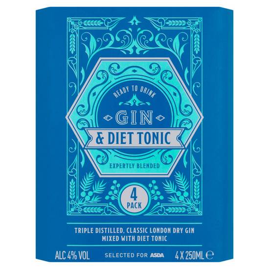 Asda Gin and Diet Tonic Ready To Drink 4x250ml