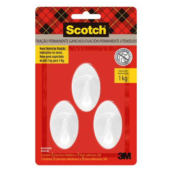 Gancho adesivo branco scotch (3 unidades)
