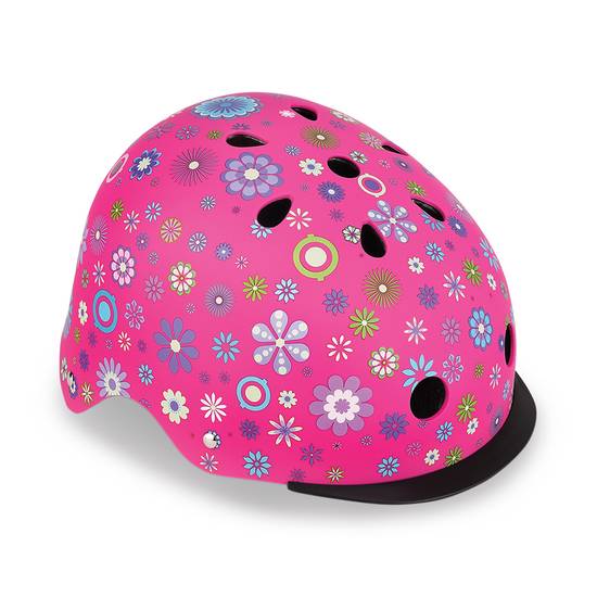 GLOBBER Elite Pink Flowers Helmet with Lights XS/S