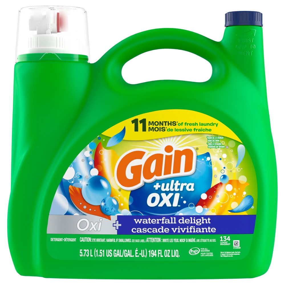 Gain Ultra Oxi Liquid Laundry Detergent, Waterfall Delight (194 fl oz)