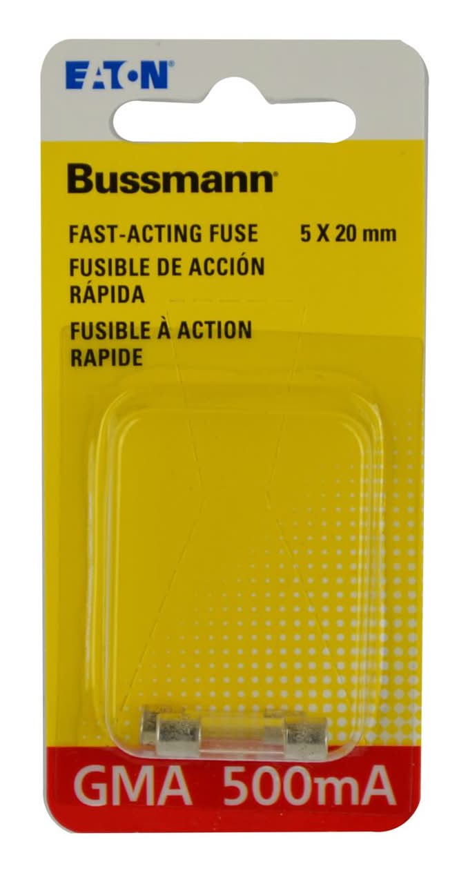 Bussmann 0.5 Amps Fast Acting Glass Fuse 2 Pk