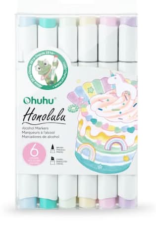 Ohuhu Honolulu Dual Tip Pastel Alcohol Markers, Assorted (6 ct)