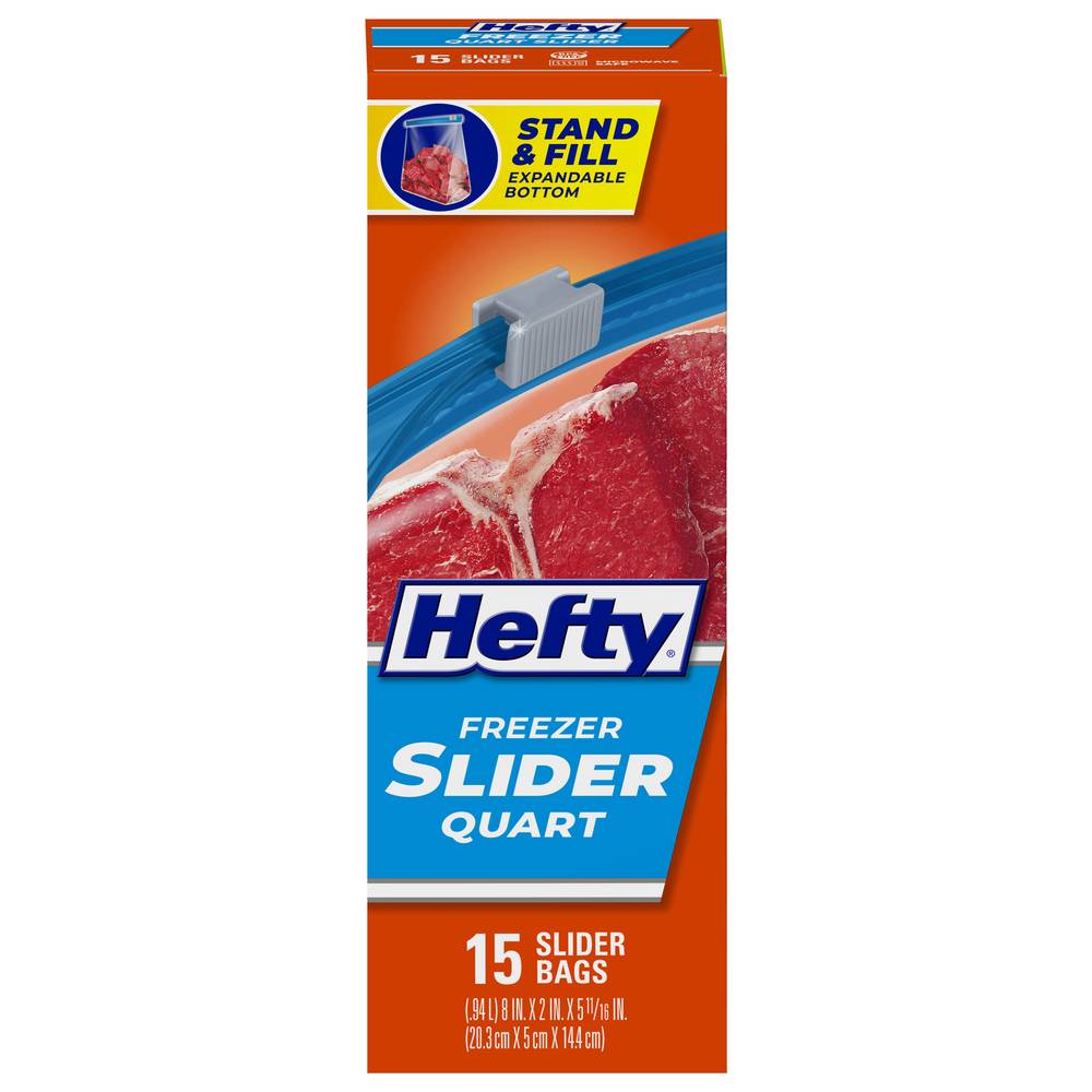 Hefty Quart Size Freezer Slider Bags, 15 ct