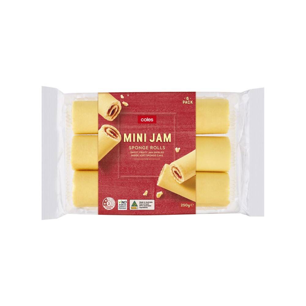 Coles Bakery Sponge Mini Jam Rolls 6 pack