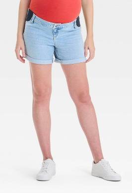Under Belly Low-Rise Maternity Jean Shorts - Isabel Maternity by Ingrid & Isabel™ Light Wash 2: Cotton Blend, Elastic Front, 5" Inseam
