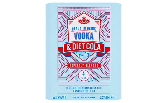 Asda Vodka and Diet Cola Ready To Drink 4x250ml