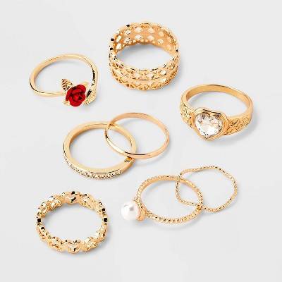 Wild Fable Pearl Heart and Rose Multi Ring Set (8 ct)