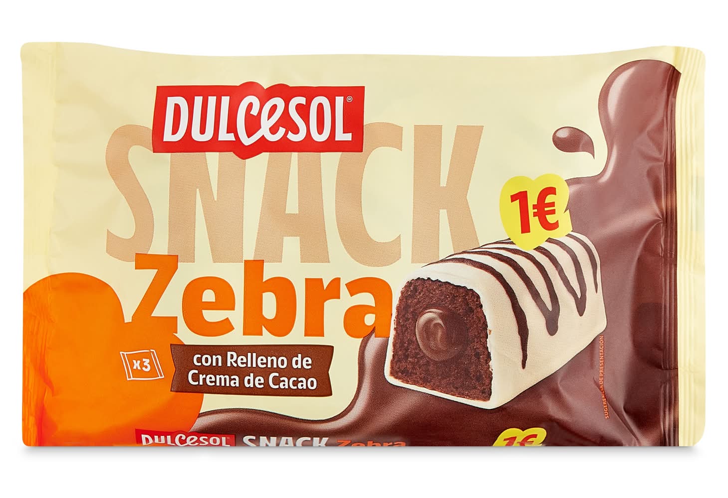 Bombón Zebra Relleno De Cacao Dulcesol Bolsa 120 G
