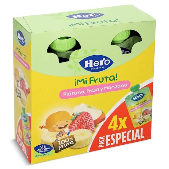 Puré de Plátano, Fresa y Manzana Hero Bolsa (4 X 100 g)