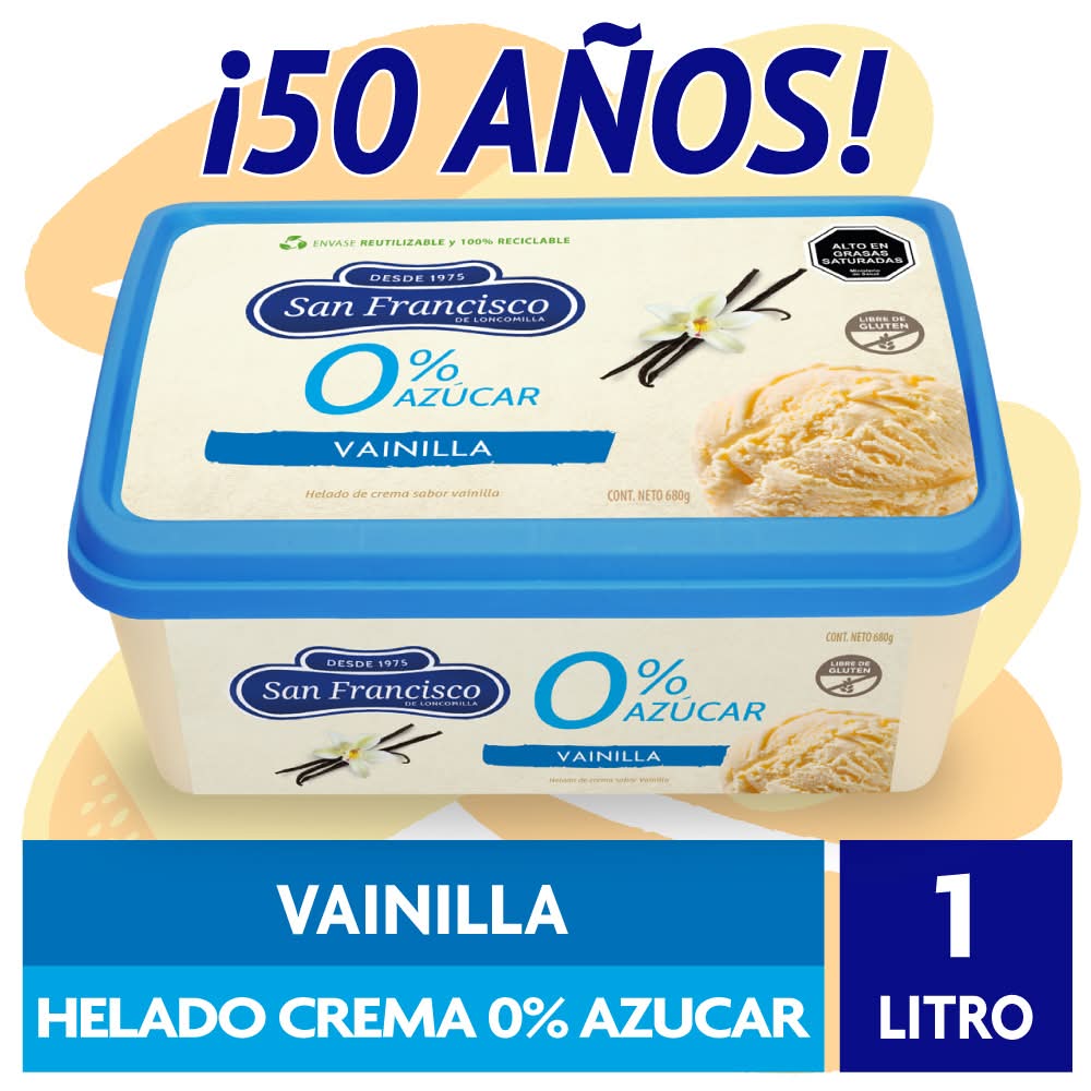 San Francisco de Loncomilla · Helado en crema 0% azúcar - Vainilla (1 L)