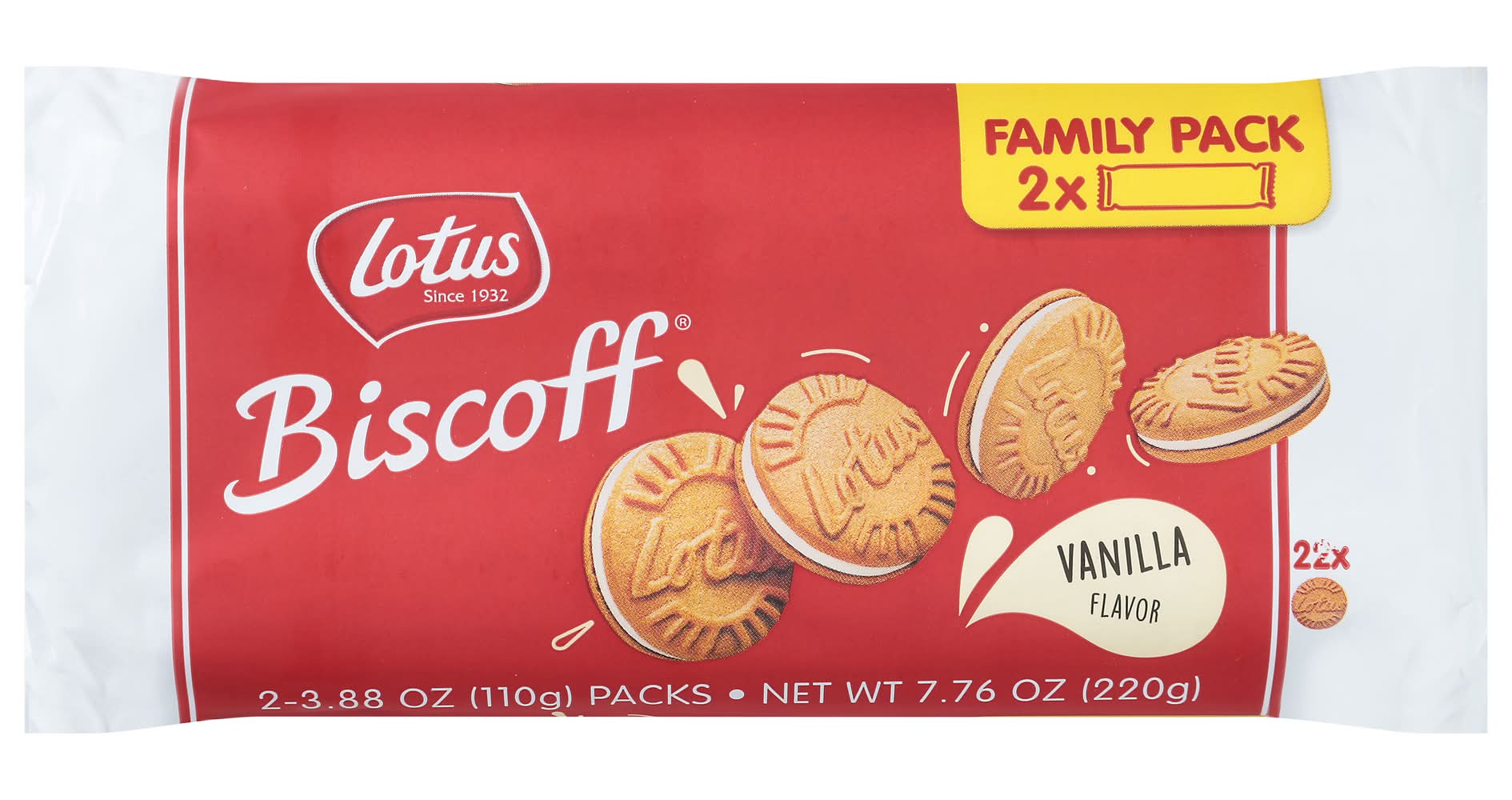 Lotus Biscoff Sandwich Cookies Family pack, Vanilla (2 x 3.9 oz)