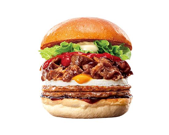 【単品】ダブルパティ倍盛り 旨辛とろたま牛すき焼きバーガー Double Patty Spicy Double Beef Sukiyaki Burger with Toro-Tama