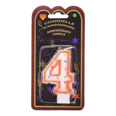 Vincent variété chandelle d'anniversaire à pois avec numéro 4 (1 un) - dotted anniversary candle with number 4 (1 unit)