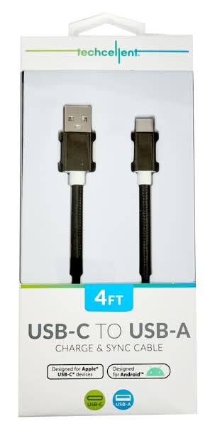 Techcellent Usb-A To Usb-C Charge & Sync Pvc Cable, 48 In, Black