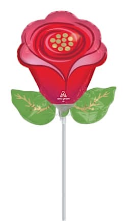 Red Rose Pre-Inflated Stick Balloon 14in