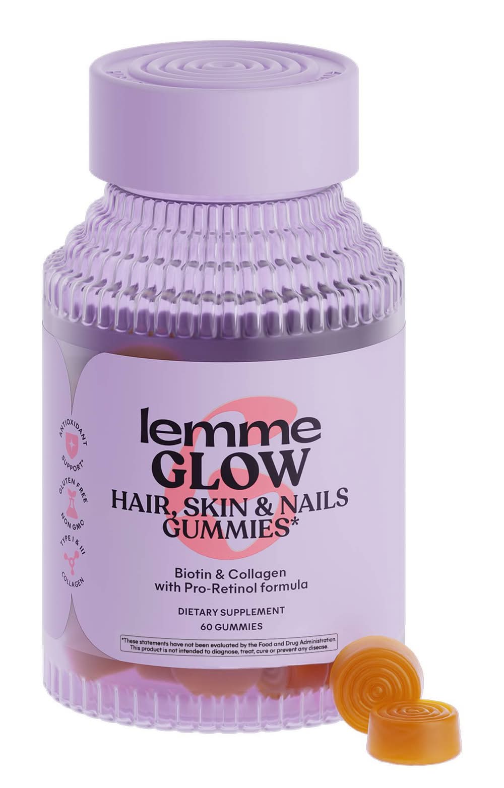 Lemme Glow Collagen Hair Skin & Nails Gummies, Peach (60 ct)