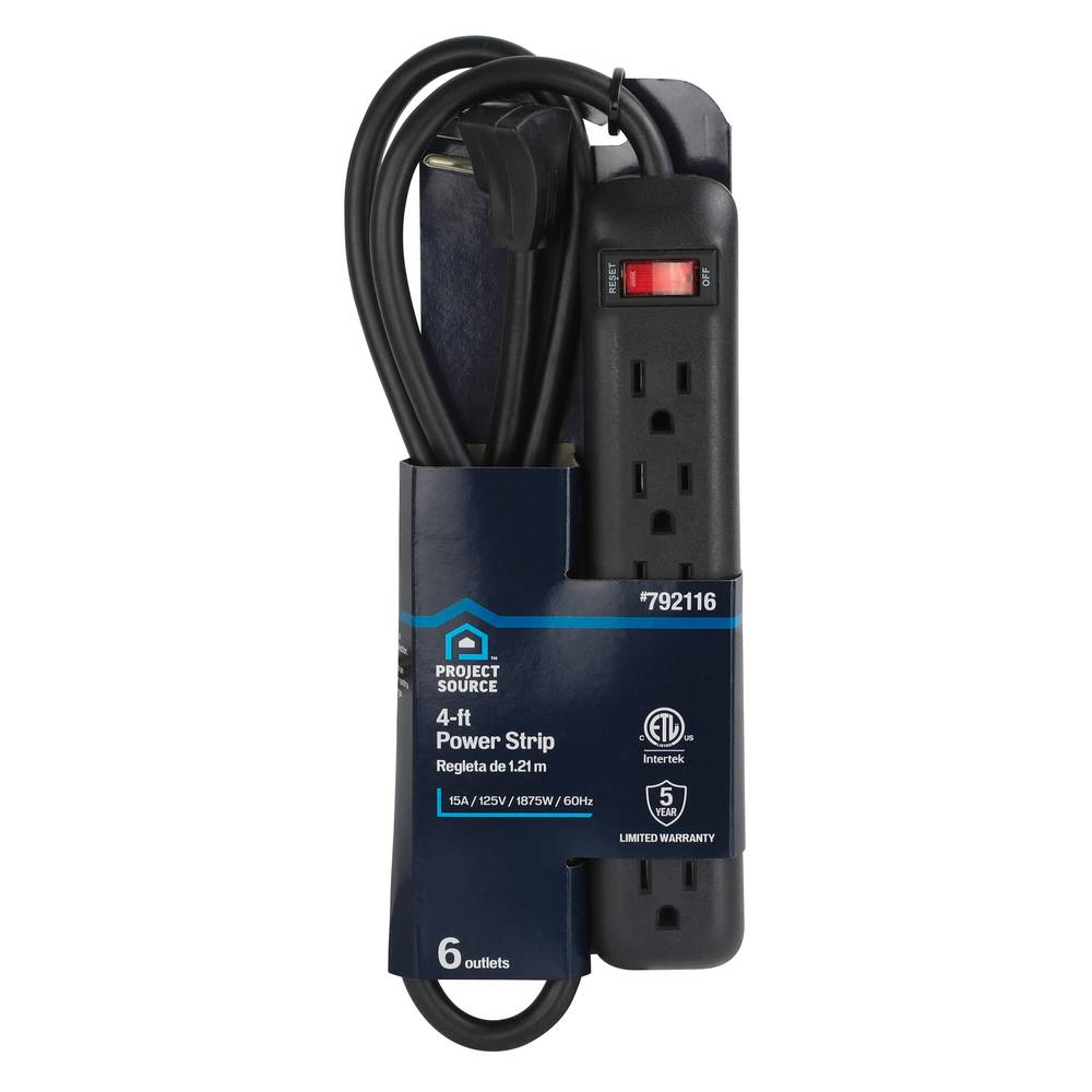 Project Source 4-ft 6-Outlet Indoor Black Power Strip | UTPB41220