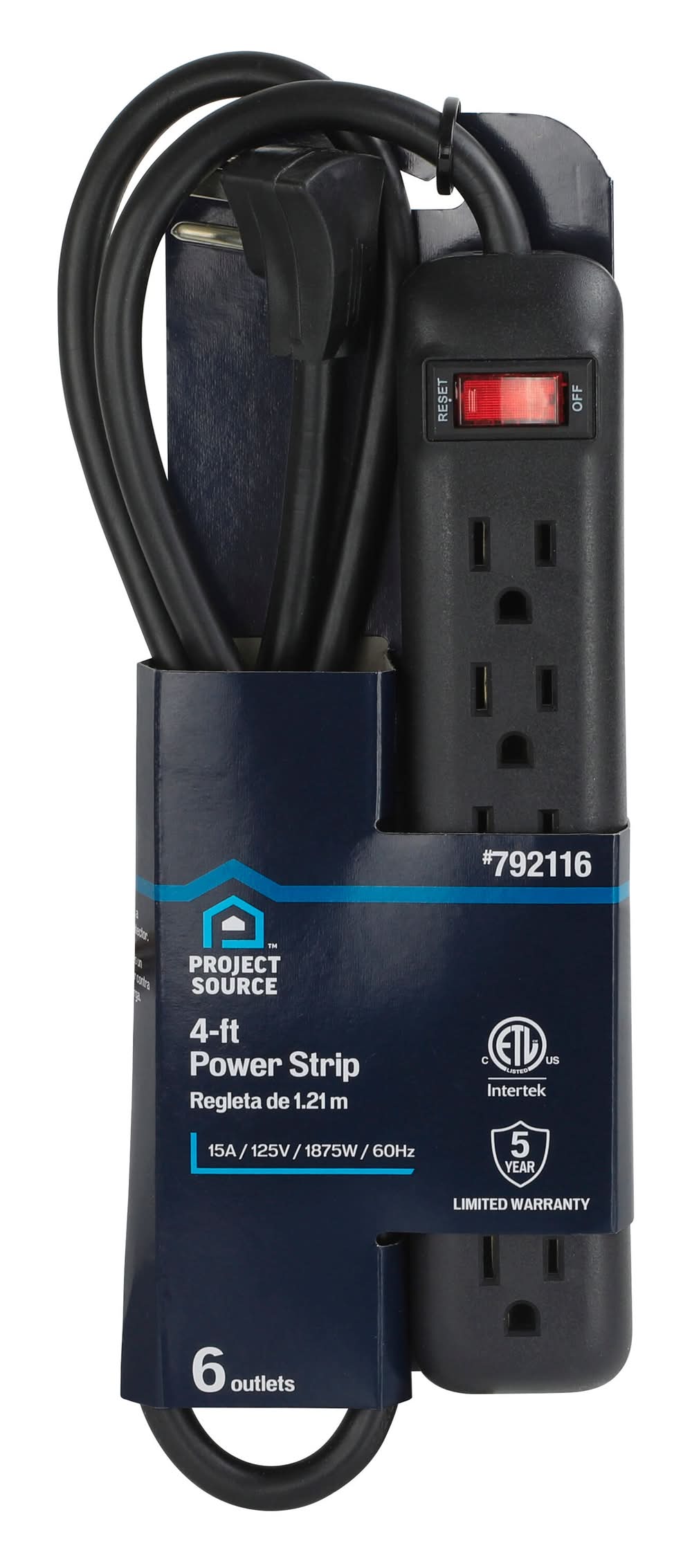 Project Source 4-ft 6 -Outlet Indoor Black Power Strip | UTPB41220