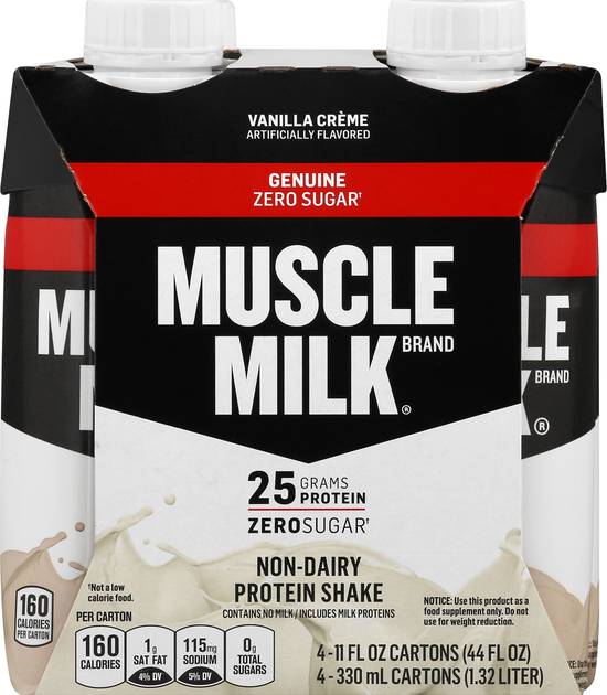 Muscle Milk Genuine Zero Sugar Protein Shake (4 ct , 11 fl oz) (vanilla creme)