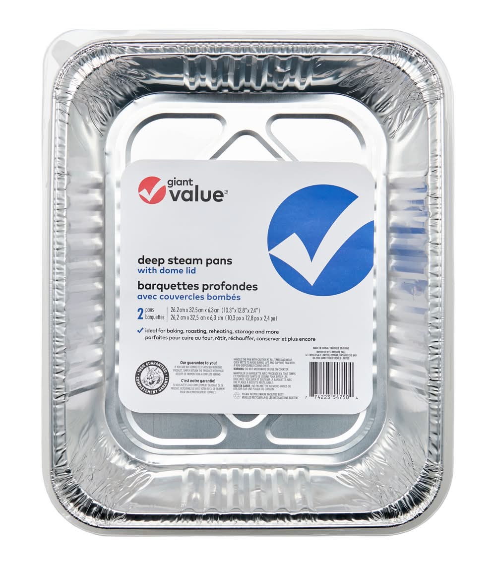 Giant Value Deep Steam Pans With Dome Lid, 10.3x12.8x2.4 in (2 ct)