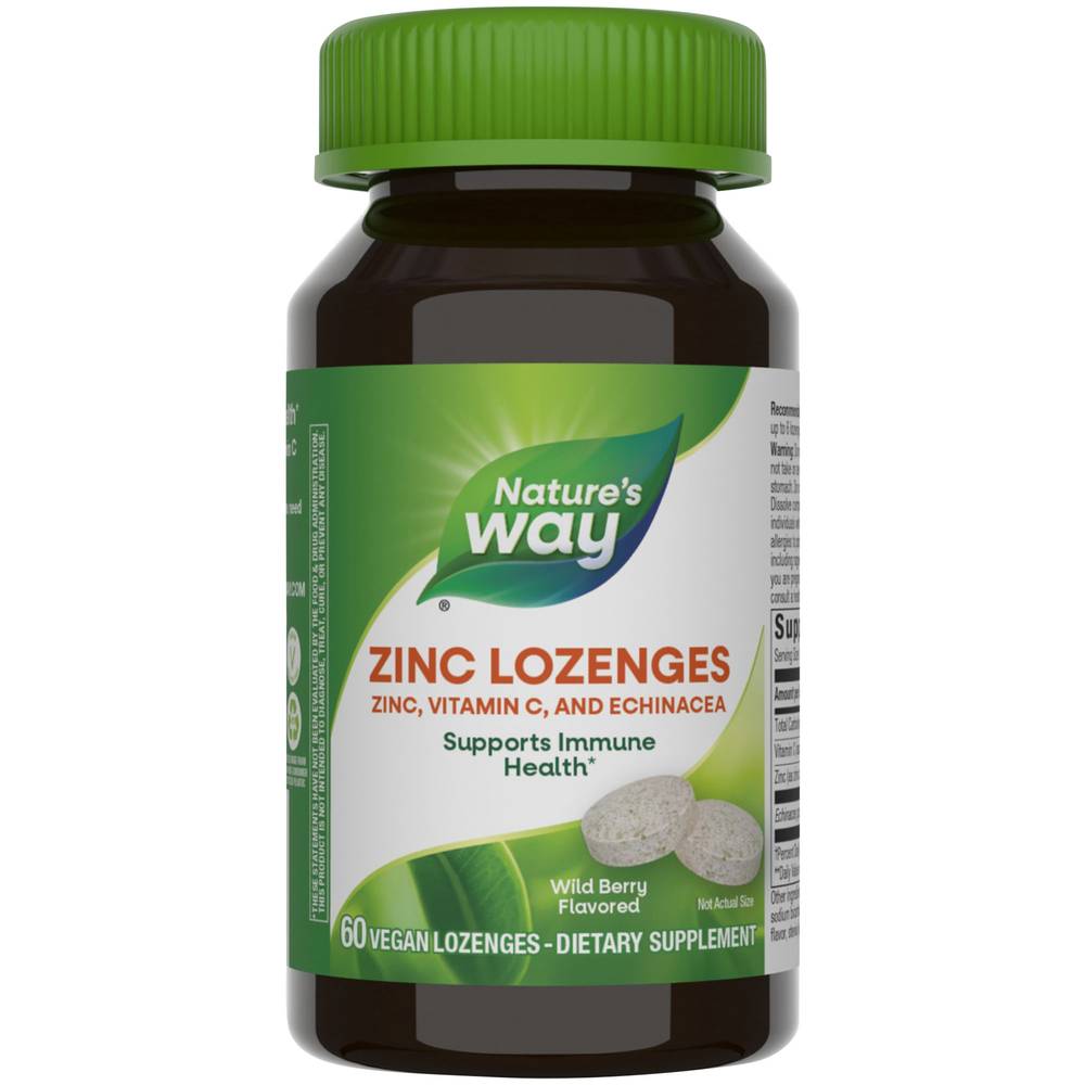 Nature's Way Zinc Lozenges With Echinacea and Vitamin C Dietary Supplement, Wild Berry (60 ct)