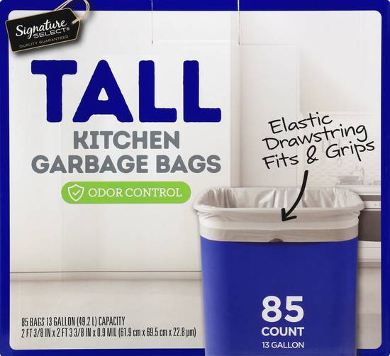 Signature SELECT Tall Kitchen Bags With Drawstring 13 Gallon - 85 Count